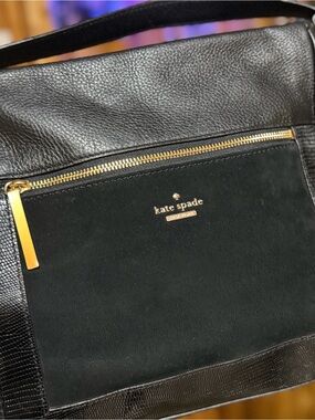 Kate Spade Black Leather and Suede Messenger Bag with Gold Hardware